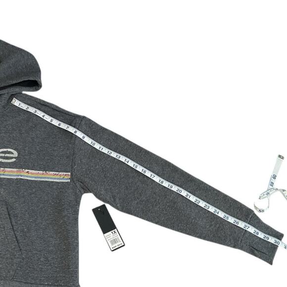 Bebe Women's Sequin Logo Hoodie Charcoal BP2350B Large NWT Thumbholes Kangaroo P - Picture 10 of 11